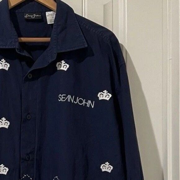 Vintage Sean Jean Chemise Embroidered Crown Blue Long Sleeve Shirt Men’s XL - Picture 4 of 13